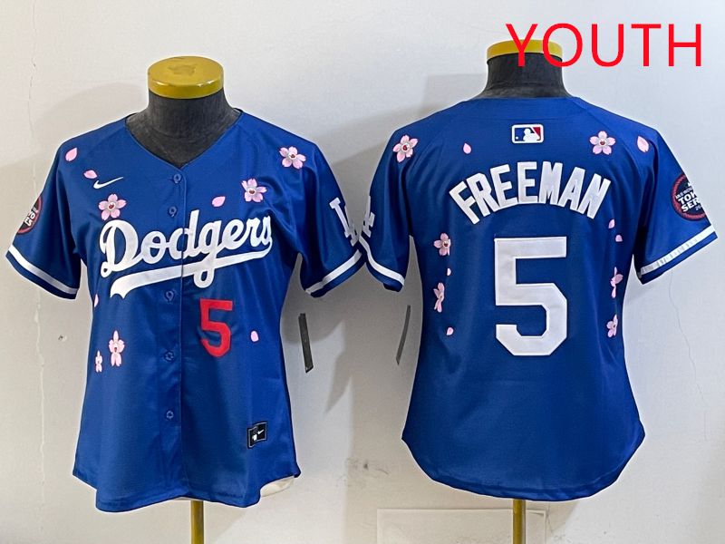 Youth Los Angeles Dodgers #5 Freeman Blue Sakura Edition 2025 Nike MLB Jersey style 6